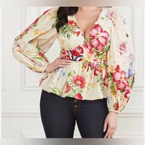 NWT Marciano MIRA Gorgeous Garden floral print embroidery waist deep V neck LRG